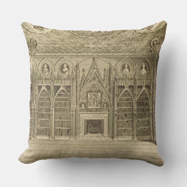 The Library, engraved by Godfrey, from 'Descriptio Cushion (Front)