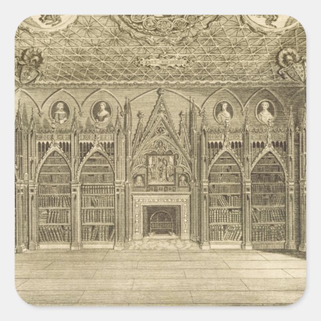 The Library, engraved by Godfrey, from 'Descriptio Square Sticker (Front)