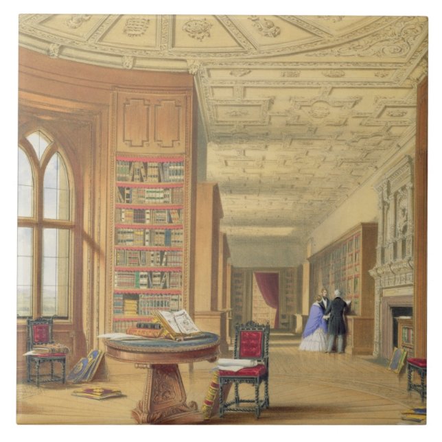 The Library, Windsor Castle, 1838 (colour litho) Tile (Front)