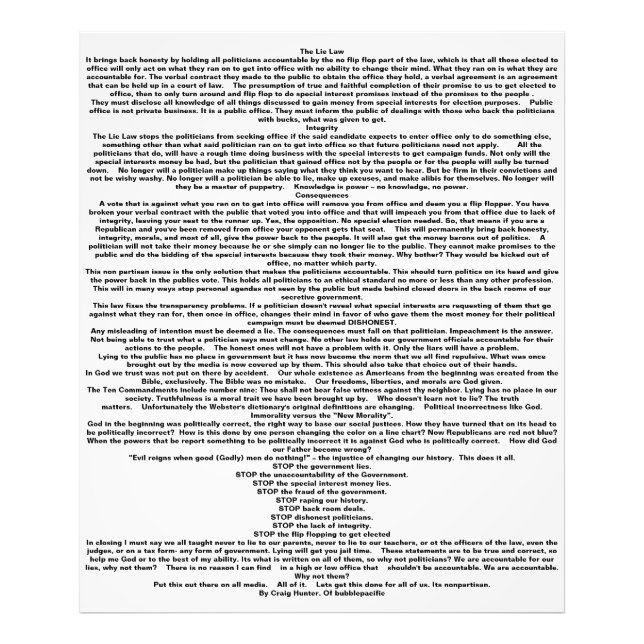 THE "LIE LAW" POSTER (Front)