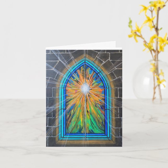 The Light 3 Church Stained Glass Window  Card (Yellow Flower)