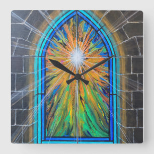 The Light 3 Church Stained Glass Window     Square Wall Clock