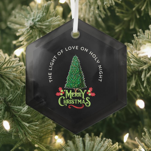 THE LIGHT OF LOVE ON HOLY NIGHT GLASS TREE DECORATION (Insitu)