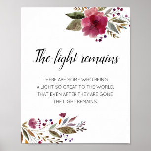 The Light Remains Burgundy Floral Memorial Poster