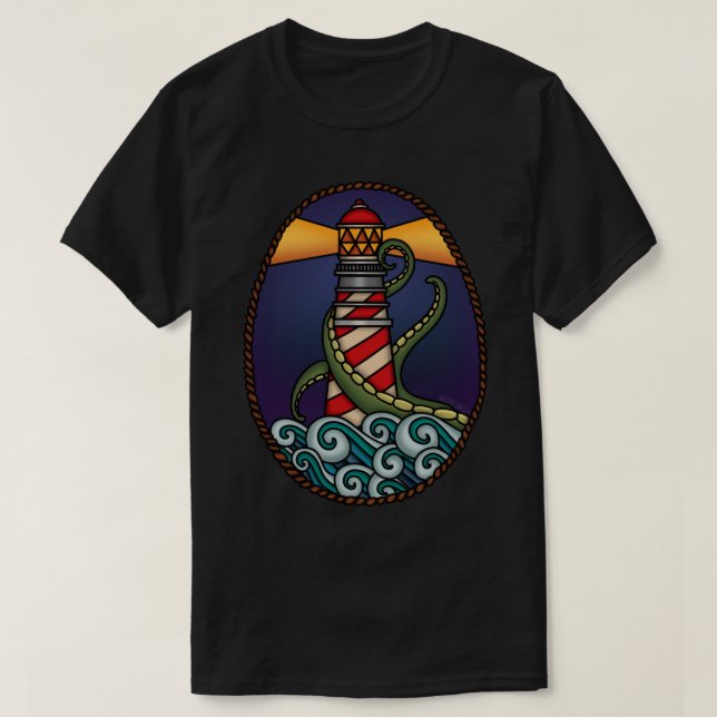 The Lighthouse _amp_ The Kraken    T-Shirt (Design Front)