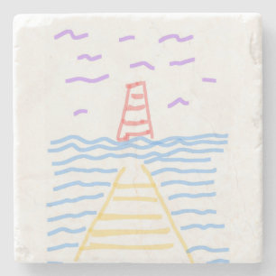 The Lighthouse and the Pier Stone Coaster