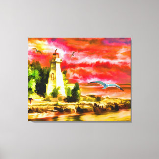 The Lighthouse and the Seagulls Canvas Print