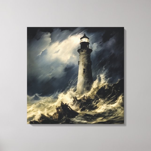 The Lighthouse in Storm Fine Art Canvas Print (Front)