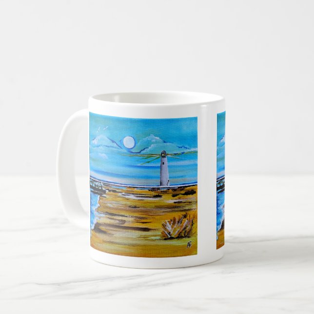 The Lighthouse on the Beach Painting / Alfred Fox  Coffee Mug (Front Left)