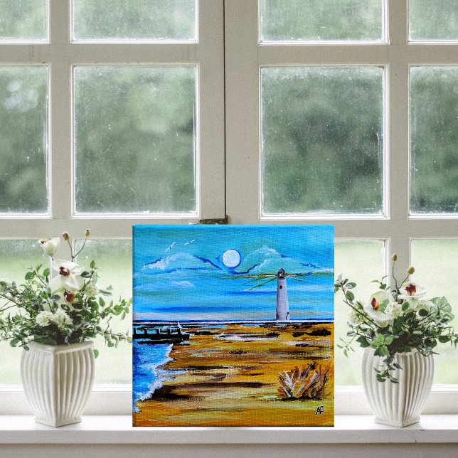 The Lighthouse on the Beach Painting by Alfred Fox Canvas Print (Creator Uploaded)