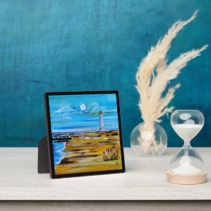 The Lighthouse on the Beach Painting by Alfred Fox Plaque