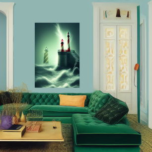 The lighthouses by the sea AI Art Poster