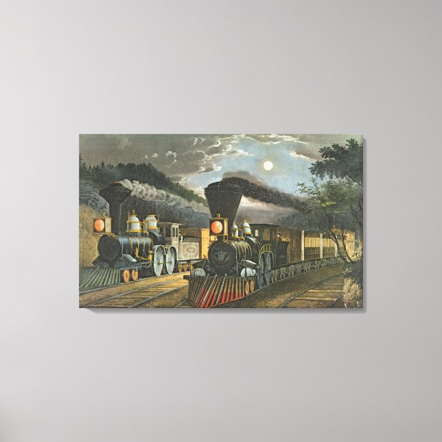 The Lightning Express Trains, 1863 Canvas Print (Front)
