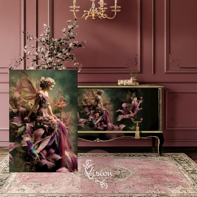 The Lily Fairy Tale Fantasy Portrait Floral Tissue Paper (The Lily Fairy Tale Fantasy Hummingbird & Floral Decoupage Tissue Paper)