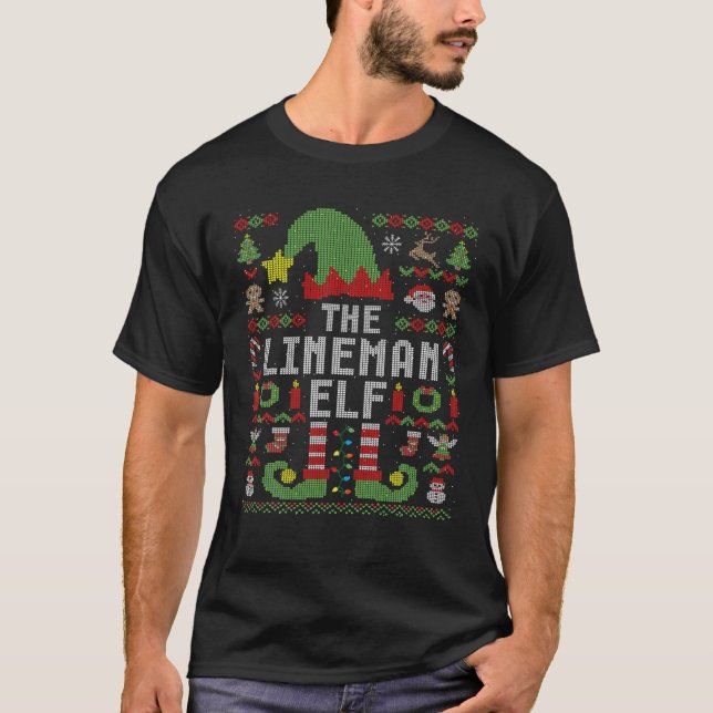 The Lineman Elf Ugly Christmas Matching Family Gro T-Shirt (Front)