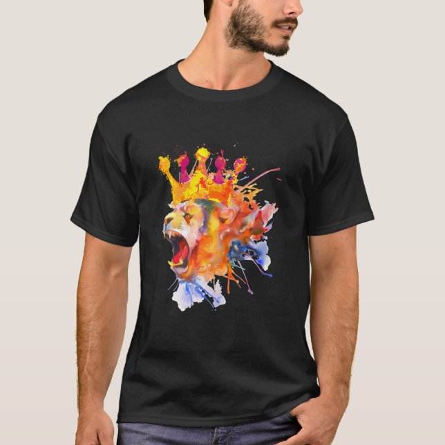 The Lion And His Crown Modern Graphic Art T-Shirt (Front)