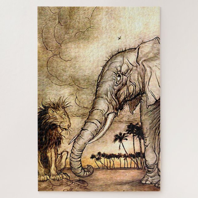 “The Lion and The Elephant” by Arthur Rackham Jigsaw Puzzle (Vertical)