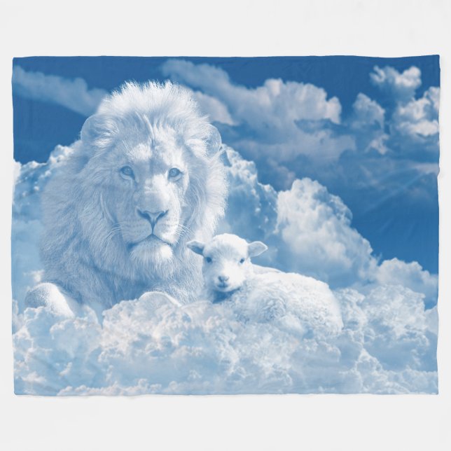 The Lion and The Lamb Formed From Clouds Fleece Blanket (Front (Horizontal))