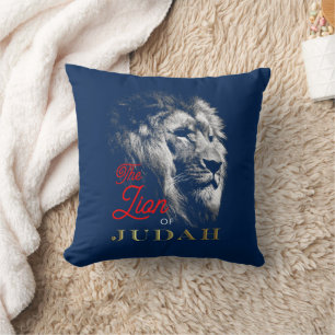 The Lion of Judah Navy Blue Red Gold Christian Cushion