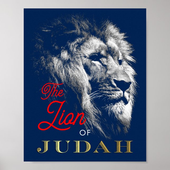 The Lion of Judah Navy Blue Red Gold Christian Poster (Front)
