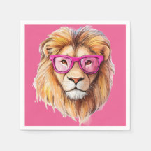 The Lion with Pink Glasses - Pink Background