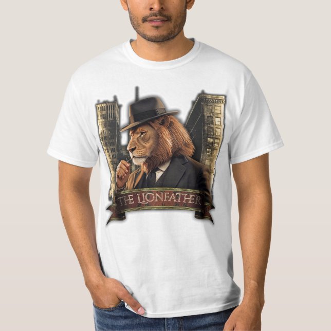 The Lionfather – Mafia Style Lion in Suit T-Shirt (Front)