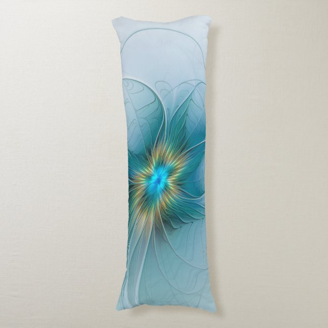 The little Beauty Modern Blue Gold Fractal Flower Body Cushion (Front Vertical)