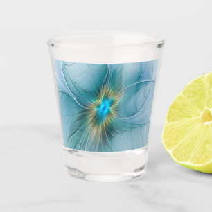 The little Beauty Modern Blue Gold Fractal Flower Shot Glass