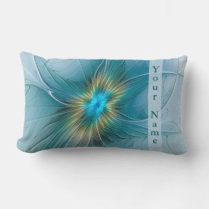 The little Beauty Modern Blue Gold Fractal Name Lumbar Cushion