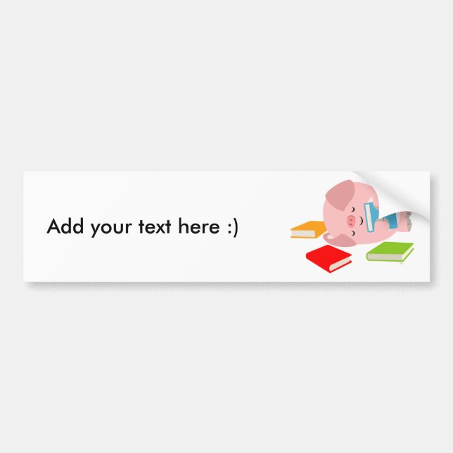 The Little Book Lover (Cartoon Pig) Bumper Sticker (Front)