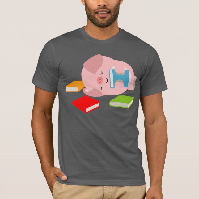 The Little Book Lover (Cute Cartoon Pig) T-Shirt (Front)