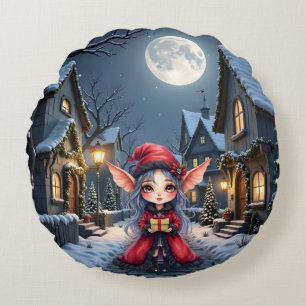 The Little Christmas Messenger. Round Cushion