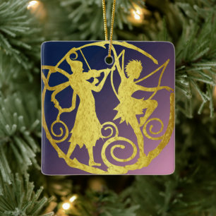 The little fairy and the elf ceramic ornament