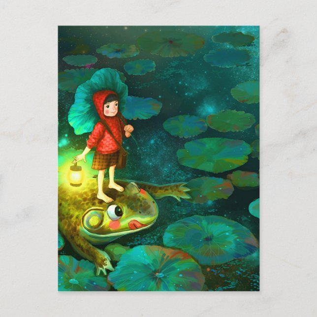 The little girl in the pond with frog.jpg postcard (Front)