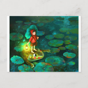 The little girl in the pond with frog.jpg postcard