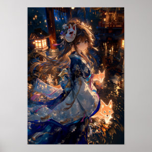 The Little Kitsune Goddess of the Sacred Blue Poster