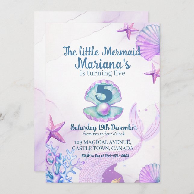 The Little Mermaid Birthday Party  Invitation (Front/Back)