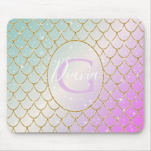 The Little Mermaid. Golden scales on a pink, turqu Mouse Pad