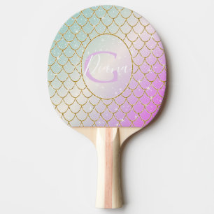 The Little Mermaid. Golden scales on a pink, turqu Ping Pong Paddle