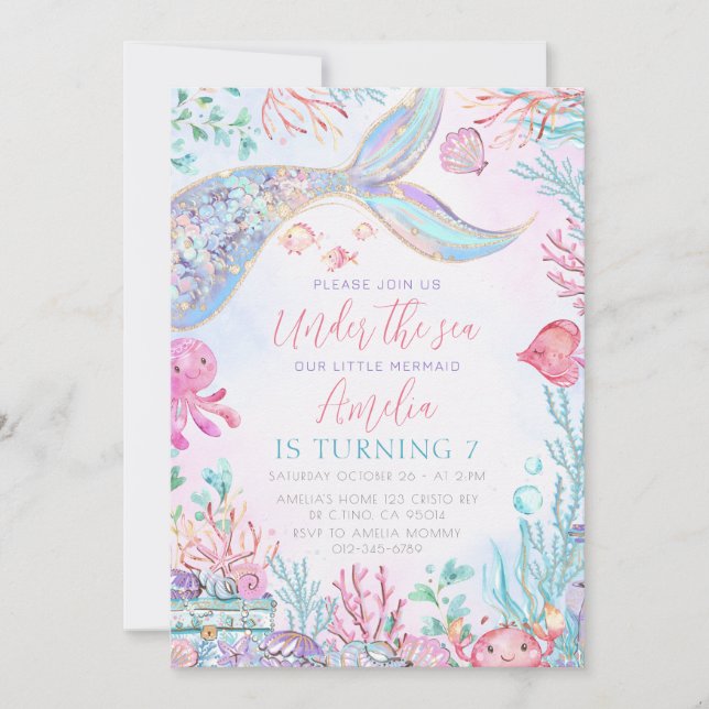 The Little Mermaid Under the Sea Birthday  Invitation (Front)