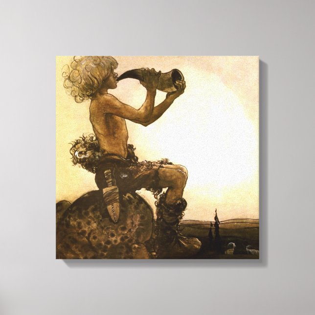 “The Little Shepherd”watercolor by John Bauer Canvas Print (Front)