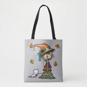 The Little Wanderer Witch and Cat Halloween Art Tote Bag