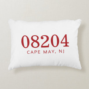 The Location in Red and White Zip Code Decorative Cushion