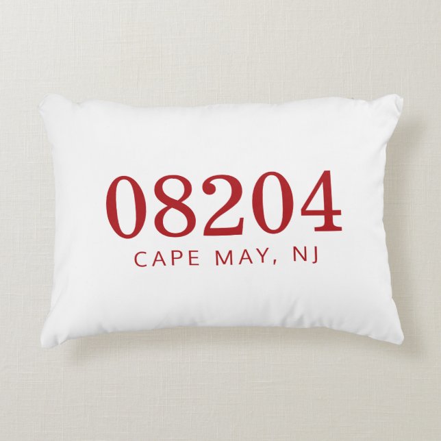 The Location in Red and White Zip Code Decorative Cushion (Front)