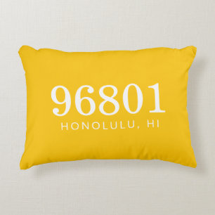 The Location Marigold and White Zip Code Decorative Cushion