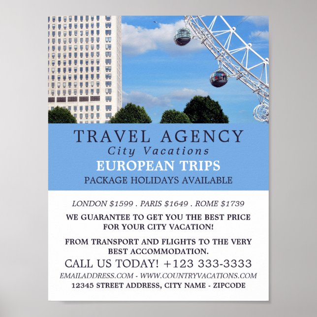 The London Eye, London City, Travel Agency Advert Poster (Front)