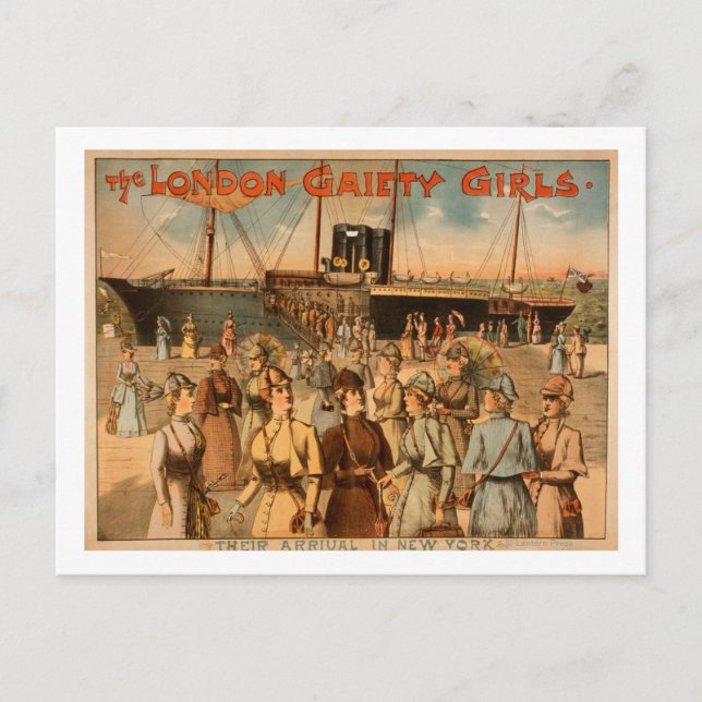 The London Gaiety Girls "Arrival to New York" Postcard (Front)