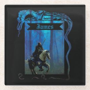 The Lone Knight: A Journey Through the Mist Glass Coaster