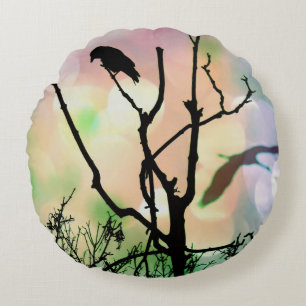 The Lonely Crow Round Pillow