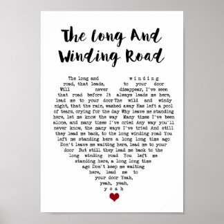 The Long And Winding Road Song Lyric Heart Print